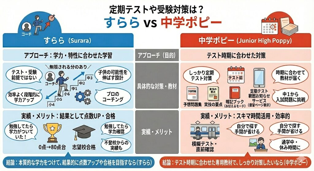 すららと中学ポピーの定期テスト・受験対策比較表