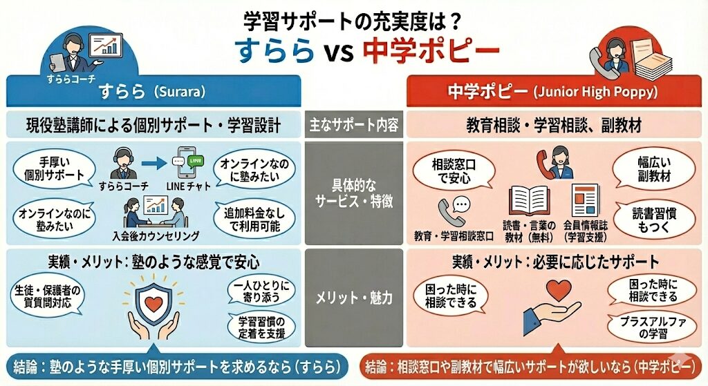 すららと中学ポピーの学習サポート比較表