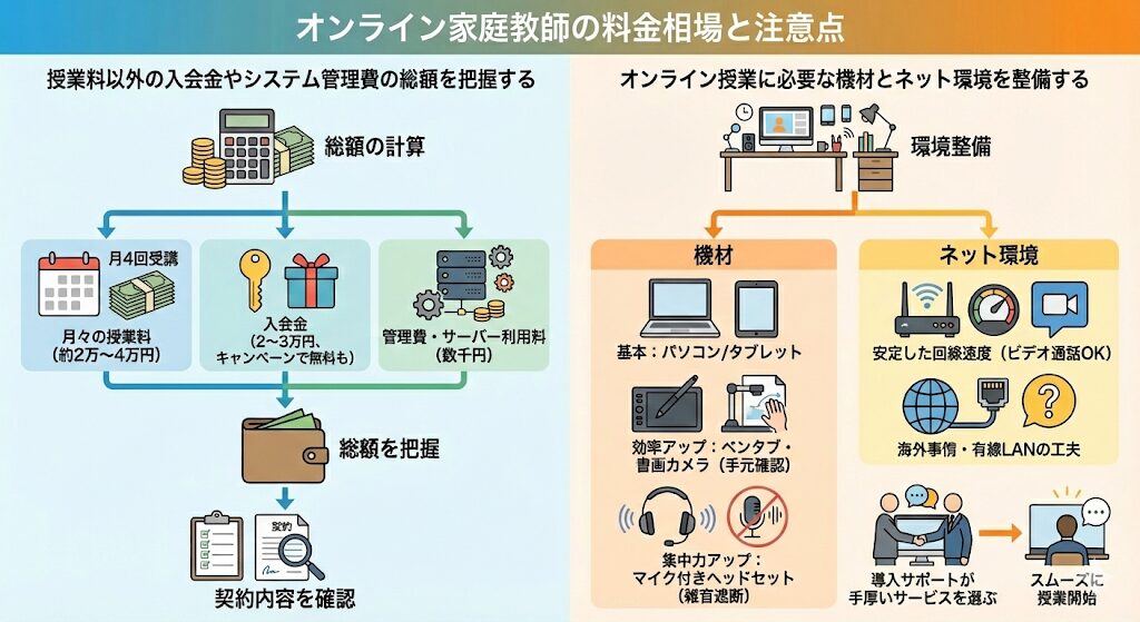帰国子女向けオンライン家庭教師の料金相場・注意点の図解