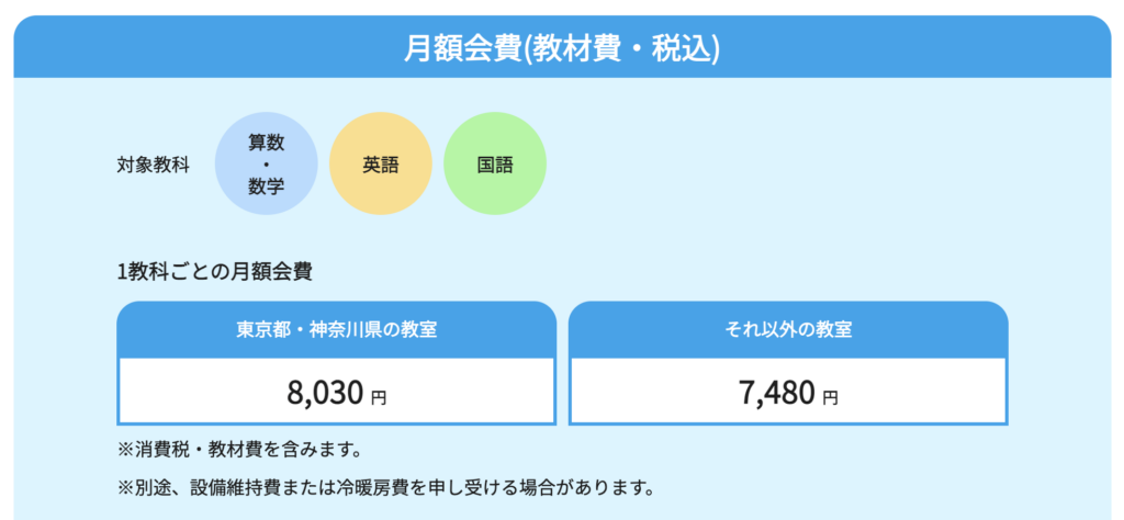 公文式の幼児・小学生の料金